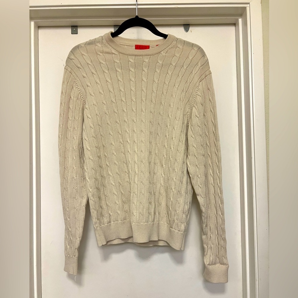 Izod Golf cable knit, crewneck, thin sweater - cream - size S